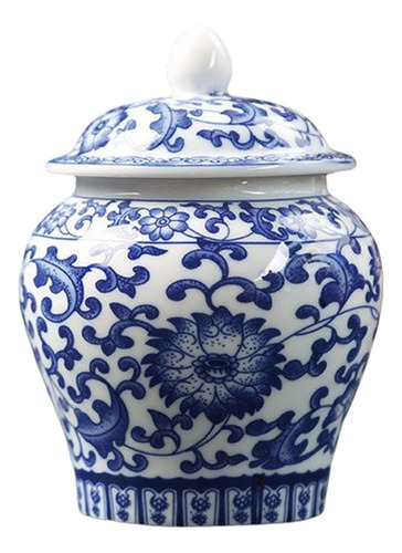 Jarra Templo De Porcelana Chinesa Azul E Branca Com Tampa