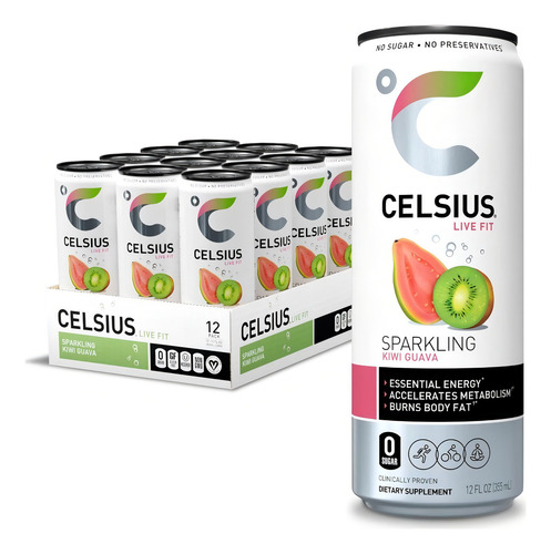 Celsius Kiwi Guayaba Energy Drink, Cero Azúcar, 12 Pack