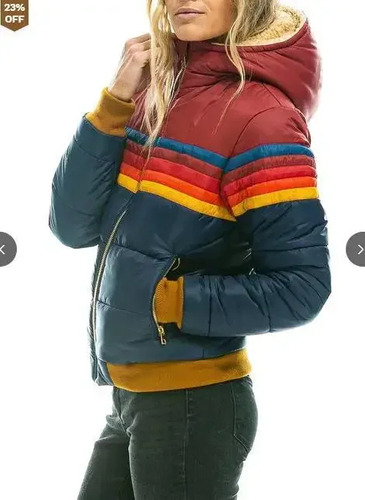 Chaqueta De Algodón Con Capucha Y Estampado De Arcoíris Para Mujer, Casual, Ajustada