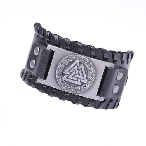 Pulseras Hombre Cuero Vikinga Tor Valknut Cod268