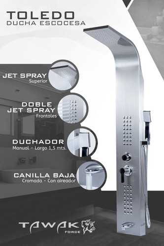 Imagen 3 de 10 de Ducha Escocesa Columna 3 Spray Acero 304 Tawak - Toledo