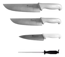 Comprar Set Cuchillos Carnicero 3 Piezas Trento Blanco Inox + Chaira