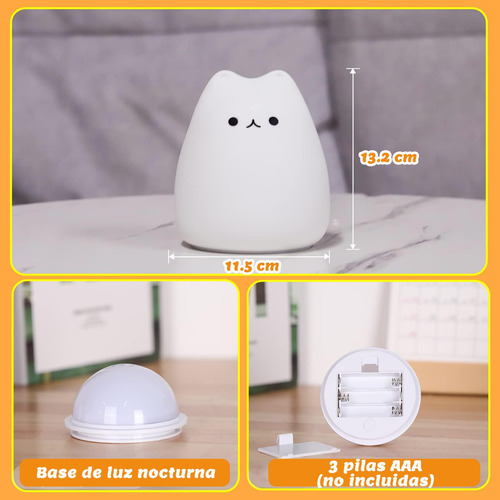 Luz Nocturna Gato Silicona 7 Colours Para Bebé Niño Regalos