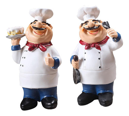 2 Figuras De Chef De Cocina Artesanal De Resina, Estatua De