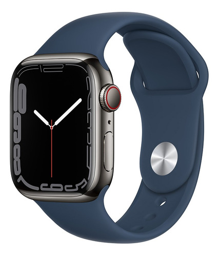 Apple Watch Series 7 (GPS + Cellular, 41mm) - Caixa de aço inoxidável grafite - Pulseira esportiva azul-abissal