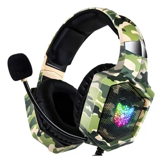 Auriculares gamer Onikuma K8 camuflaje verde con luz LED