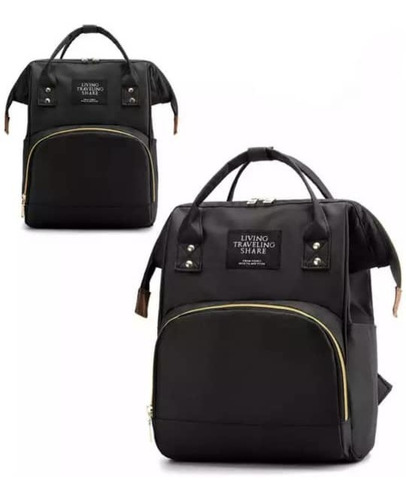 Bolso Pañalera A La Moda Negro Y Dorado