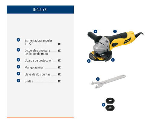 Esmeriladora Angular Pretul Esma-4-1/2p2 700 W 127 V 24035 Amarillo 60 Hz