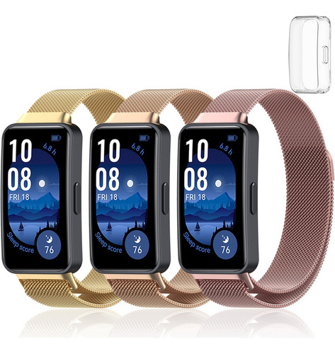 3 Correa De Acero Milanés + Tpu Funda Para Huawei Band 9 8