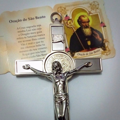 Crucifixo Parede Cruz Sagrada Medalha São Bento Stlr 4
