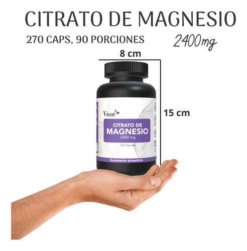 Citrato De Magnesio 2400mg Vnat 270 Caps Magnesium Citrate A Sabor Neutro