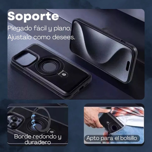 Funda For iPhone Magsafe De Cuero Lujo Con Soporte + Mica