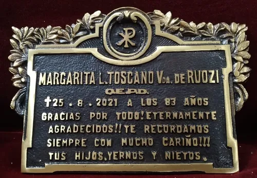 comprar Placa Recordatoria Cementerio 30x21 Fundicion Bronce Mod 180