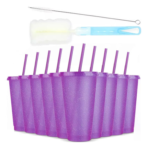 10 Vasos Reutilizables Plástico 710 Ml C/tapa Y Popote
