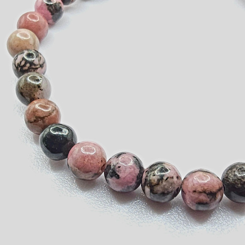 Pulsera De Piedra Natural Rodonita Premium 6mm X 18cm Color Rosa Pálido Largo 18 Cm