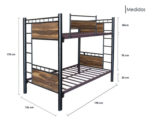 Litera Cama Matrimonial Luccia Base Colchon Con Escalera