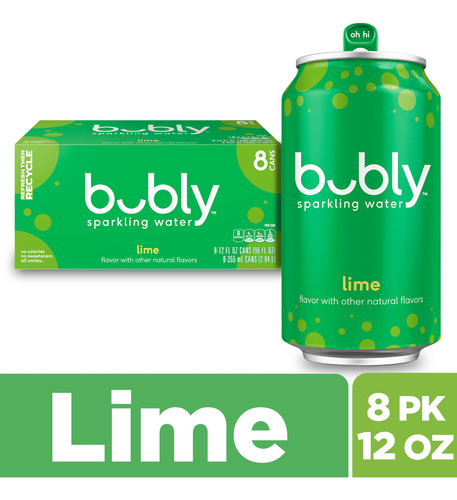 Agua Con Gas Sabor Lima Latas De 355 Ml Paquete De 8