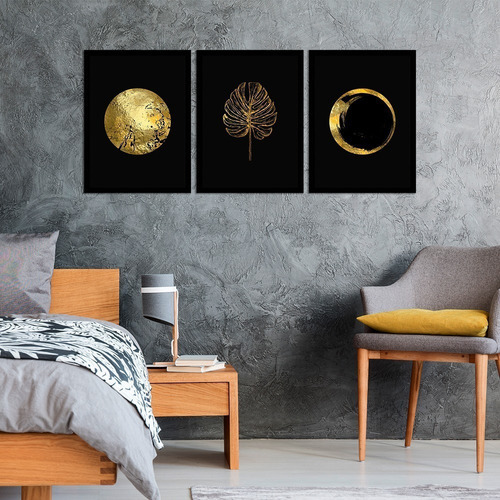 Kit de 3 marcos decorativos en forma de pan de oro con marco, 48 x 63