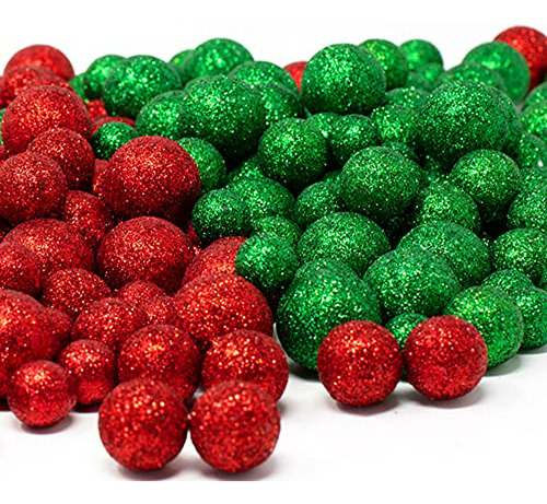 Bolas De Espuma Rojas Y Verdes Con Purpurina Para Decoración