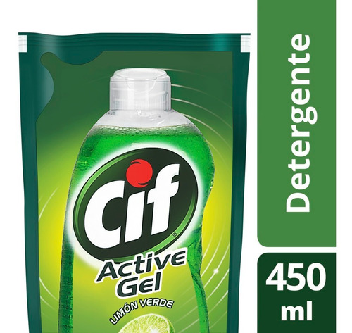 Imagen 3 de 4 de Detergente Cif Concentrado Active Gel Limon Verde Dp X 450ml