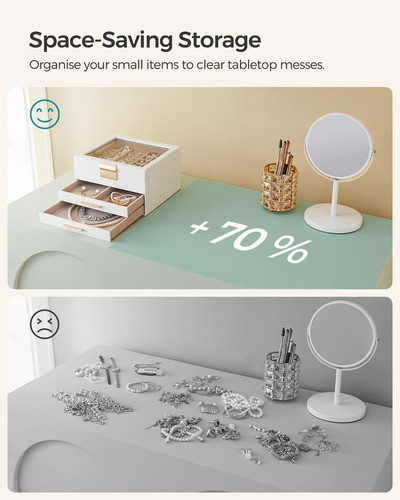 Caja Joyero De 3 Niveles Songmics Con 2 Cajones Color Blanco Nube Dorado