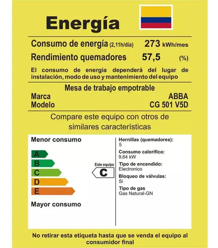Estufa De Empotrar Abba 5 Puestos Gas Natural Cg 501 V5dn N