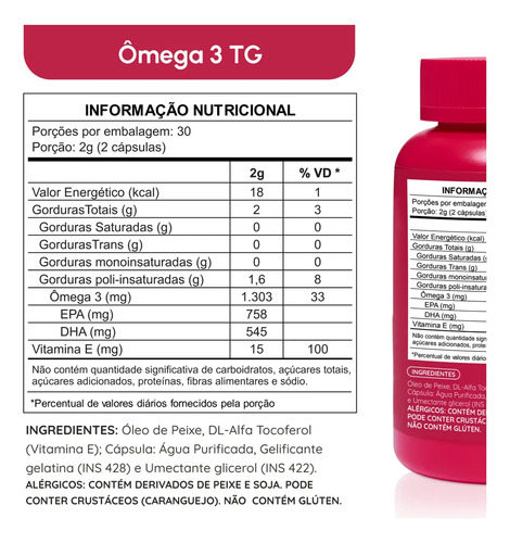 Ômega 3 Tg 1000mg Vhita 60 Cápsulas Selo Ifos Sem Sabor 2 Potes