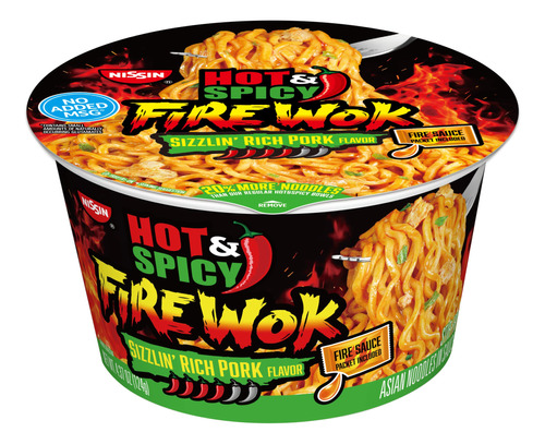 Nissin Hot & Spicy Fire Wok, Sizzlin' Rich Pork, 4.37 Onzas