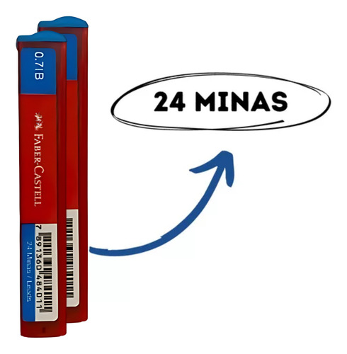 Grafite Lapiseira 0.7b Faber Castell 2 Tubo Com 24 Grafites