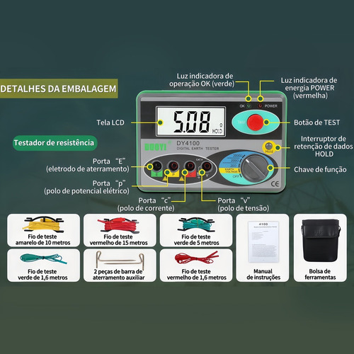 Terrometro Digital De Resistência De Terra 2000 Ohm