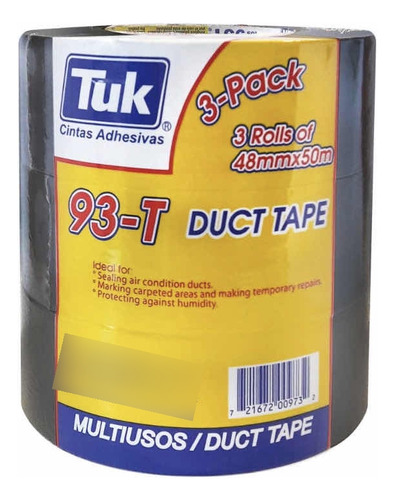 Cinta Para Ducto Tuk 93-t 48mm X 50m 3 Rollos Gris