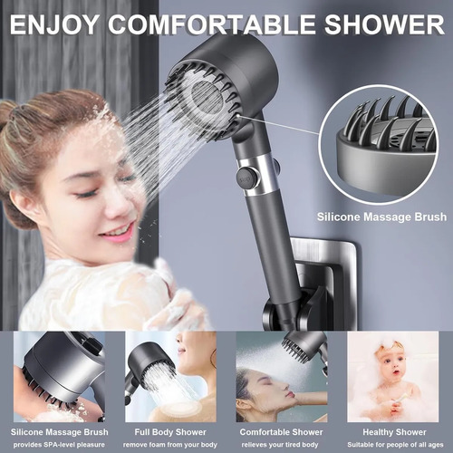 Ducha De Alta Presión 4 Modos Masaje Con 5 Filtro Y Manguer Gris Oscuro 4 Model