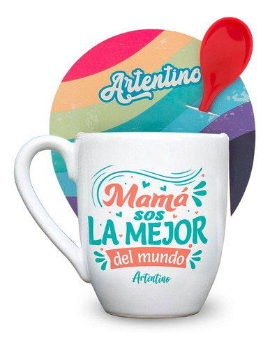 Imagen 6 de 9 de 6 Taza Jarro Cerámica Cuchara Frase Regalo Mamá Día Madre