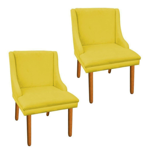 Kit 02 Cadeira Poltrona Decorativa Liz Suede Amarelo D'rossi