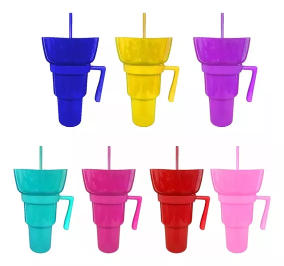 Vaso Botanero Micheladas Plástico 1lt Popote 8 Colores 28 Cm