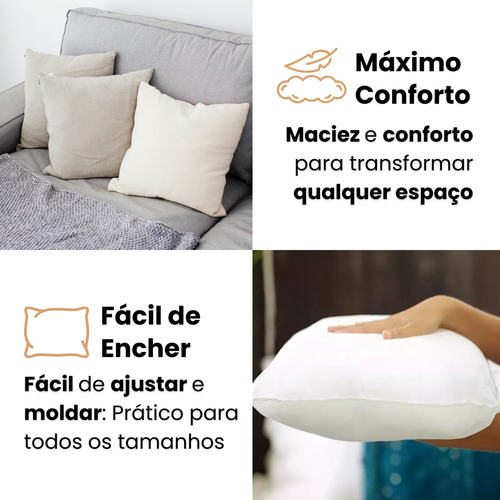 Kit 6 Enchimentos Para Almofada Refil Fibra Siliconada 45x45 Super Macia E Antiácaro