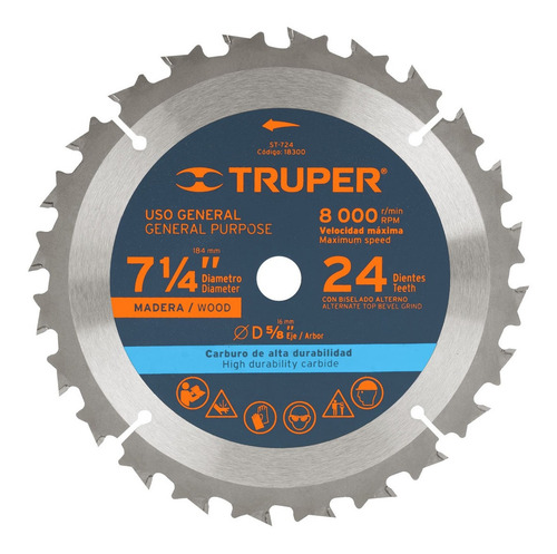Disco Sierra Mad 7 1/4'' 24 Dientes Carburo 5/8 Truper 18300