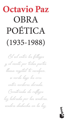 Obra poética (1935-1988), de Paz, Octavio. Serie Booket Editorial Booket México, tapa blanda en español, 2018