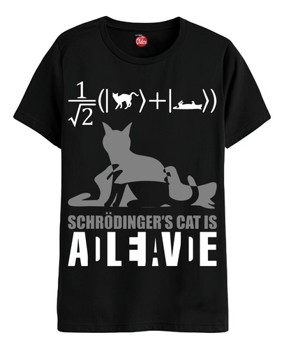 Remera Negra, Gato Schrodinger, Cat Ciencia
