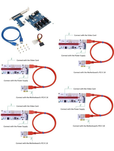 Multiplicador Pci-e 1para4 + 4 Riser 1metro Ver008s