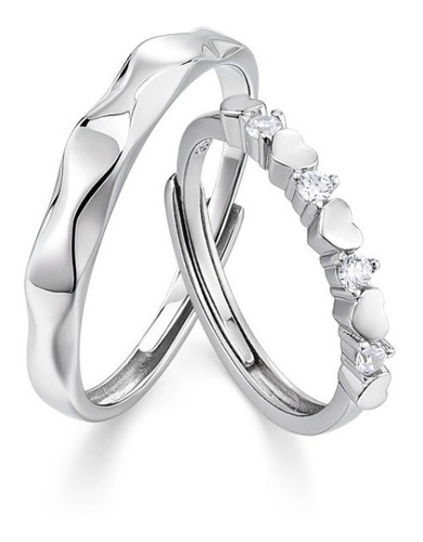 Duo Anillos Promesa Plata 925 Amor Corazones A553 Novios 