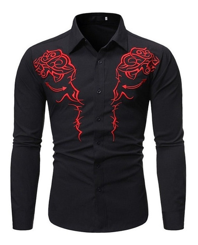 Camisa Vaquera Occidental Camisa Bordada Floral Para Hombre