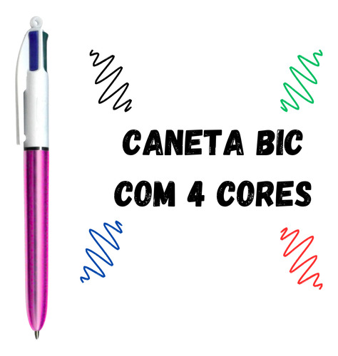 Caneta Bic 4 Cores Metallic Corpo Rosa Az/vd/pr/vm