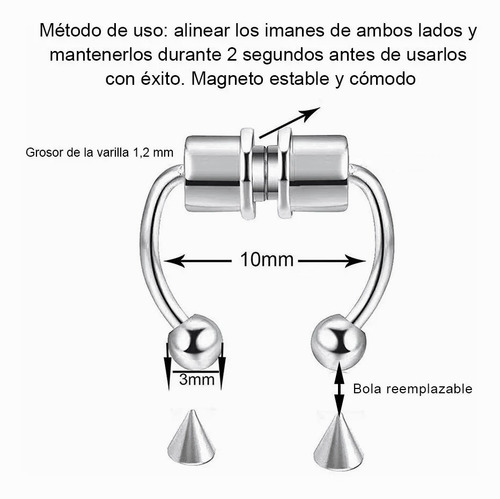 Imagen 4 de 10 de Piercing Falso Para Nariz Imantado Unisex 5 Colores 2pcs
