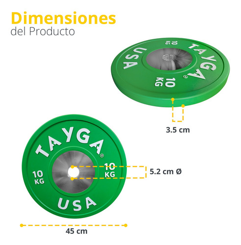 Par Discos Olímpico Halterofilia Competencia 10 Kg (2pz) Color Verde