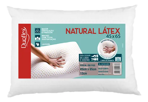 Travesseiro Duoflex Látex Natural 43x63cm – Para Fronha 45x65 – Antialérgico e Lavável