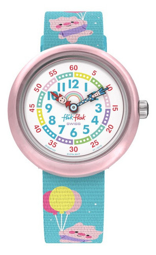 Reloj Flik Flak Happy Piggies Zfbnp102c Color de la correa Azul Color del bisel Rosa Color del fondo Blanco