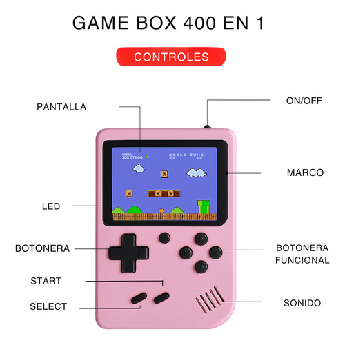 Consola Game Box - 400 Juegos En 1 (retro,nintendo Y Sega) Rosa