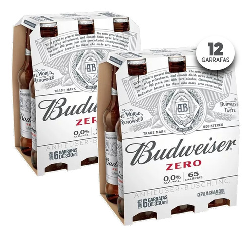 Cerveja Budweiser Zero Long Neck 330ml (12 Garrafas) Kit