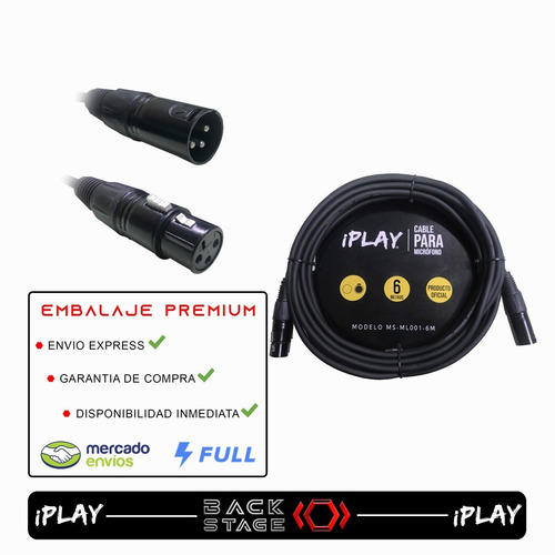 Imagen 2 de 7 de Iplay Ms-ml001-6m Cable P/ Micrófono 6 Metros Conector Xlr